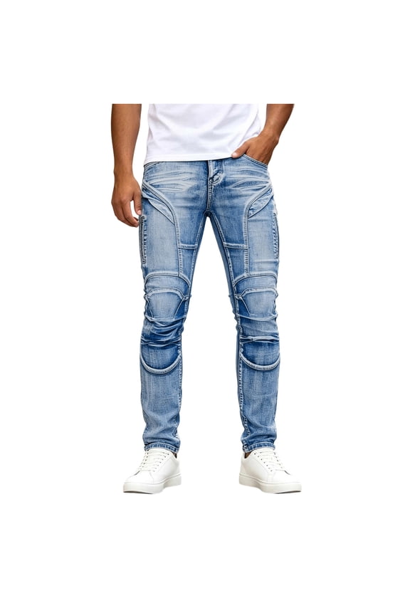 Men's Motorcycle Riding Pants Ripstop Motorbike Motocross Adventure Riding Skinny Denim Jean Size XS-2XL Blue