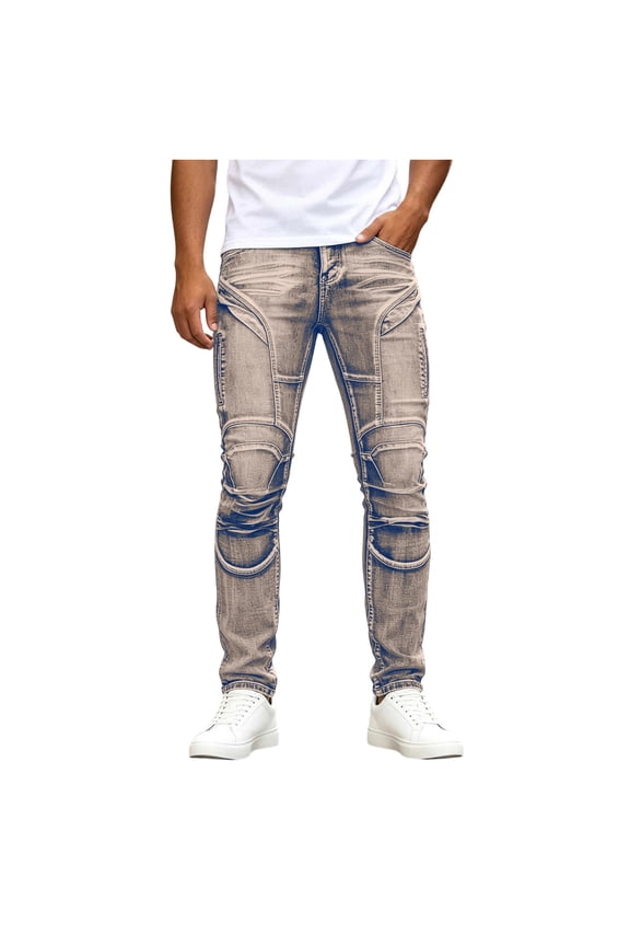 Men's Motorcycle Riding Pants Ripstop Motorbike Motocross Adventure Riding Skinny Denim Jean Size XS-2XL Coffee