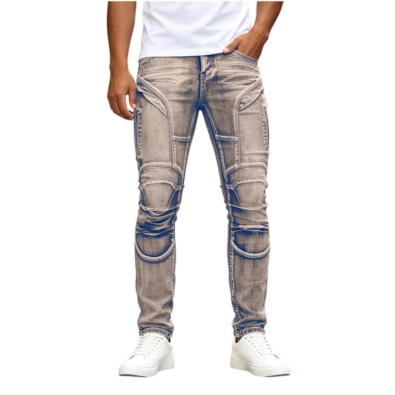 Men's Motorcycle Riding Pants Ripstop Motorbike Motocross Adventure Riding Skinny Denim Jean Size XS-2XL Coffee