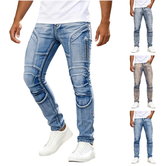 Men's Motorcycle Riding Pants Ripstop Motorbike Motocross Adventure Riding Skinny Denim Jean Size XS-2XL Light Blue