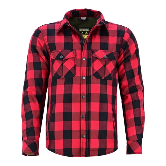 Men's Motorcycle Shirt Kevlar Lined CE Approved Protectors On Elbows, Shoulders & Back Bikers Shirt Black/Red-40