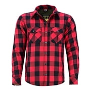 Mens Motorcycle Shirt Kevlar Lined CE Approved Protectors On Elbows, Shoulders & Back Bikers Shirt Black/Red-50