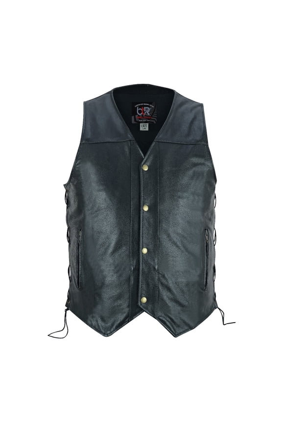 Men's Motorcycle Sleeveless Leather Vest Biker Riders Motorbike Vest All Black-40