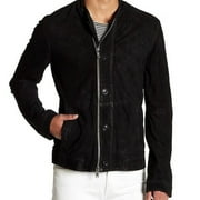 Men's Motorcycle Style Collarless Black Suede Leather Jacket SouthBeachLeather X-Large