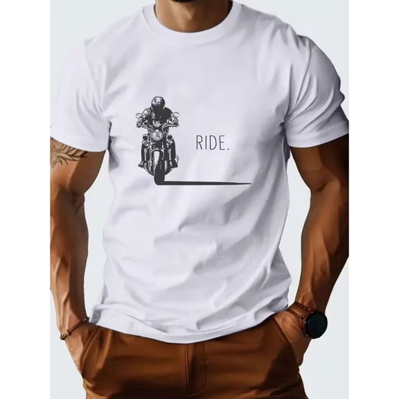 Men's Motorcycle T-Shirt Compatible for - RIDE Design Short Sleeve Tee, Breathable Casual Riding Apparel for Motorcycle Enthusiasts, Outdoor Adventures & Daily Wear (Machine Washable)