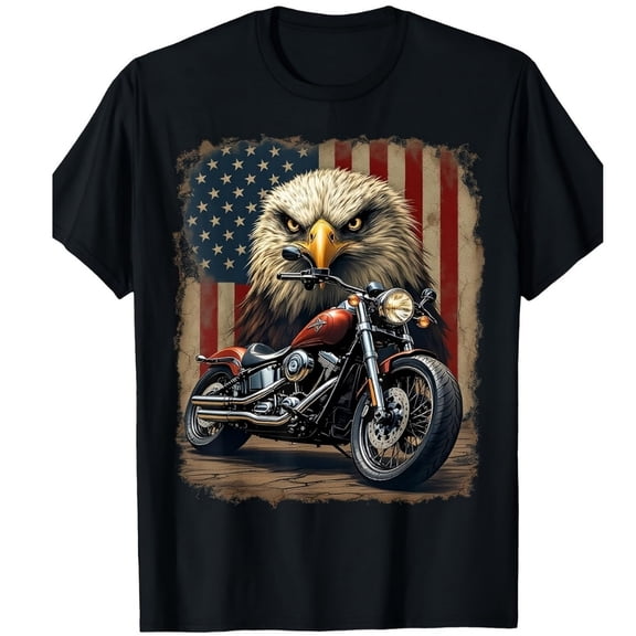Men's Motorcycle USA Flag Retro Biker Chopper T-Shirt, Comfortable Breathable Soft Tee, Men's 100% Cotton T-Shirt 180gsm