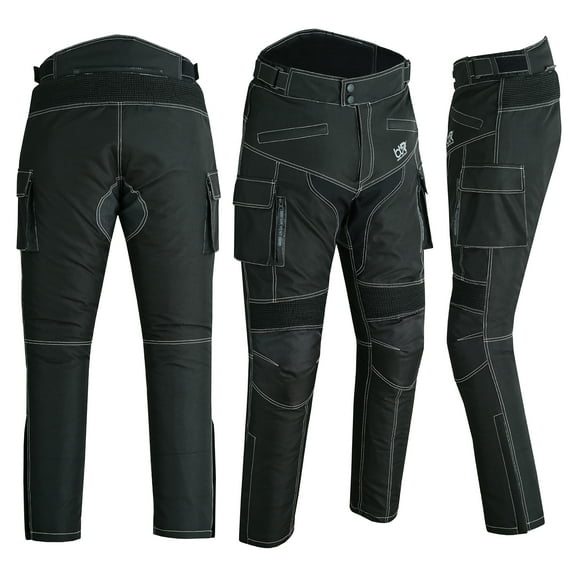 Men's Motorcycle Waterproof Textile Cordura Trouser CE Approved Protection Riding Pants Black-38W/34L