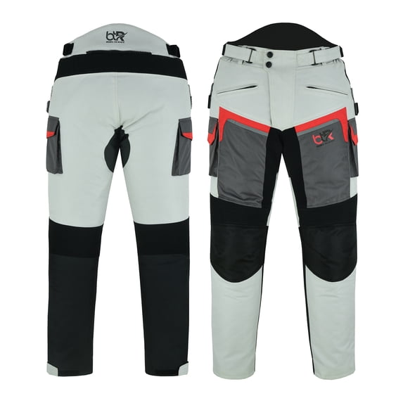 Men's Motorcycle Waterproof Textile Cordura Trouser CE Approved Protection Riding Pants Black/Grey-36W/32L
