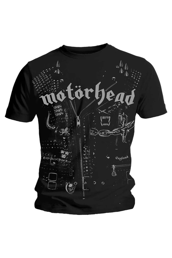 Men's Motorhead Leather Jacket Slim Fit T-shirt Large Black