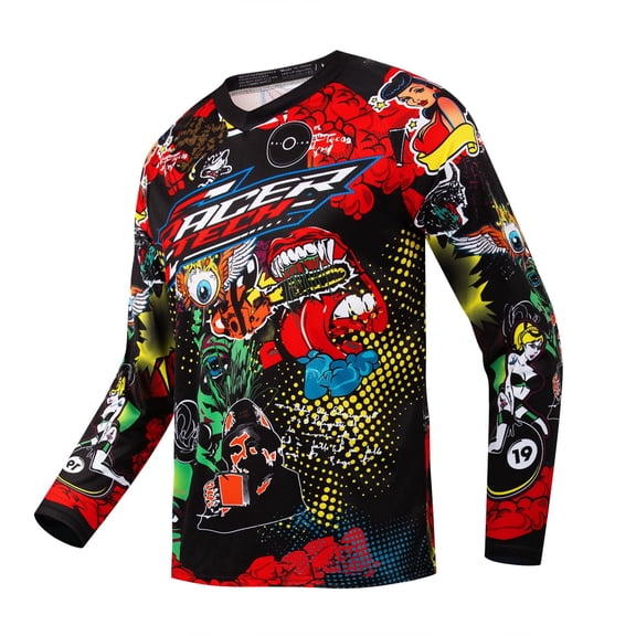 Men's Mountain Bike Jersey Long Sleeve MTB Off-Road Racing Downhill Motocross Shirts Quick Dry&Moisture-Wicking Tops