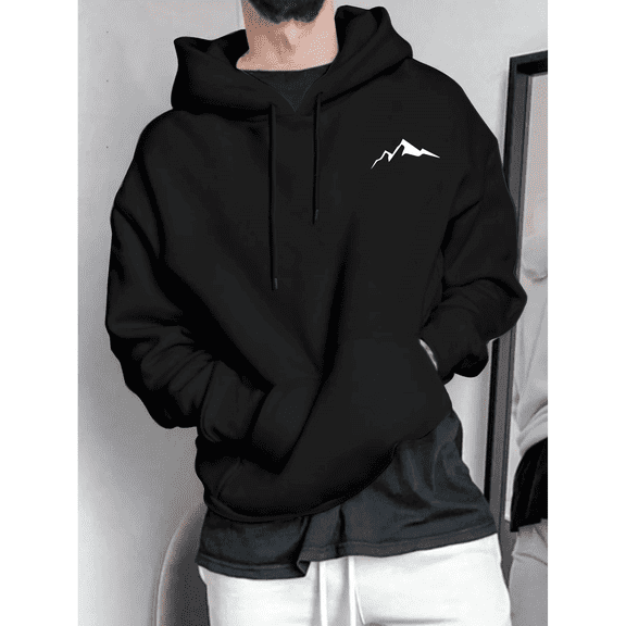 Men's Mountain Print Hoodie for Man Drawstring and Kangaroo Pocket Sweater Casual Sweatshirt Size S-3XL