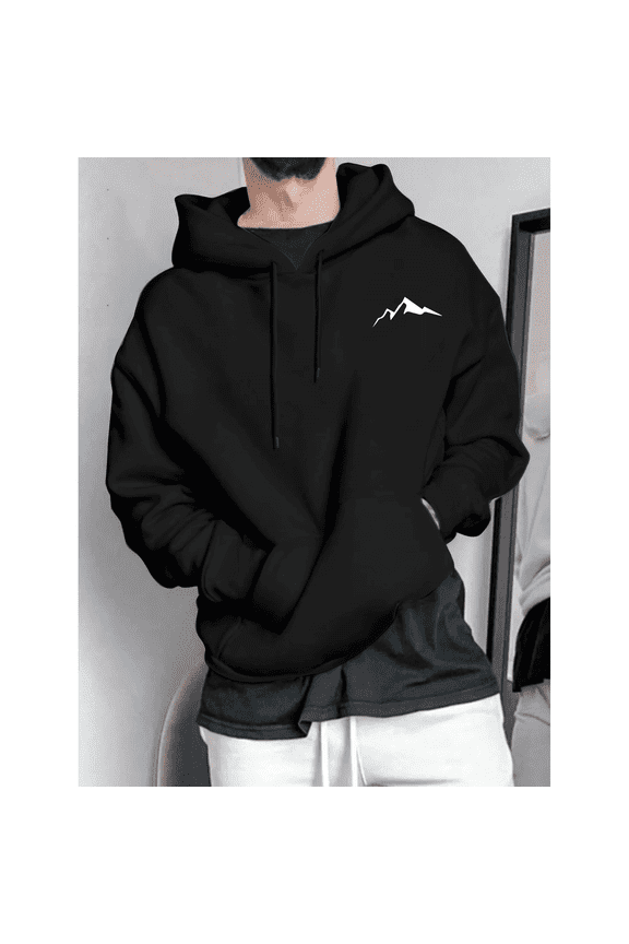 Men's Mountain Print Hoodie for Man Drawstring and Kangaroo Pocket Sweater Casual Sweatshirt Size S-3XL