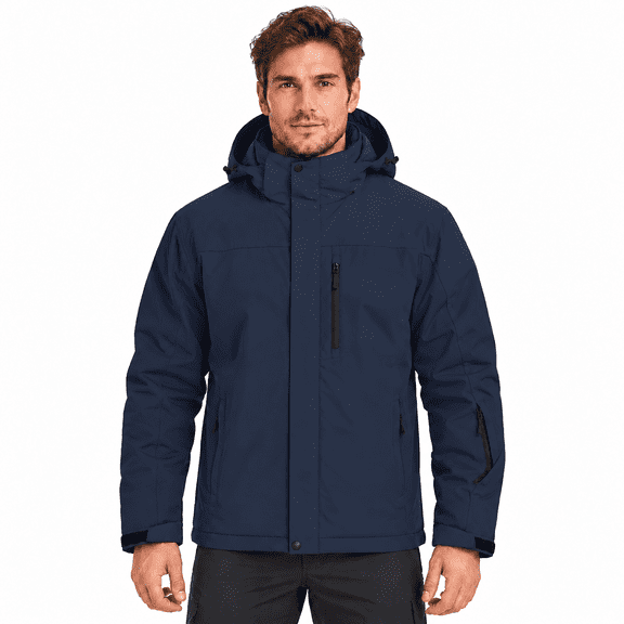 Men's Mountain Ski Jacket Waterproof Fleece Liner Snow Coat Warm Winter Windproof Hooded Raincoat XL