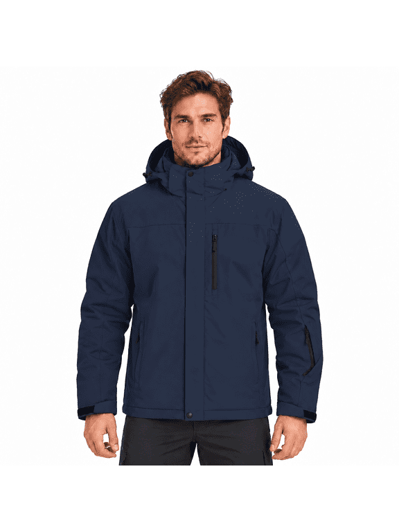 Men's Mountain Ski Jacket Waterproof Fleece Liner Snow Coat Warm Winter Windproof Hooded Raincoat XL