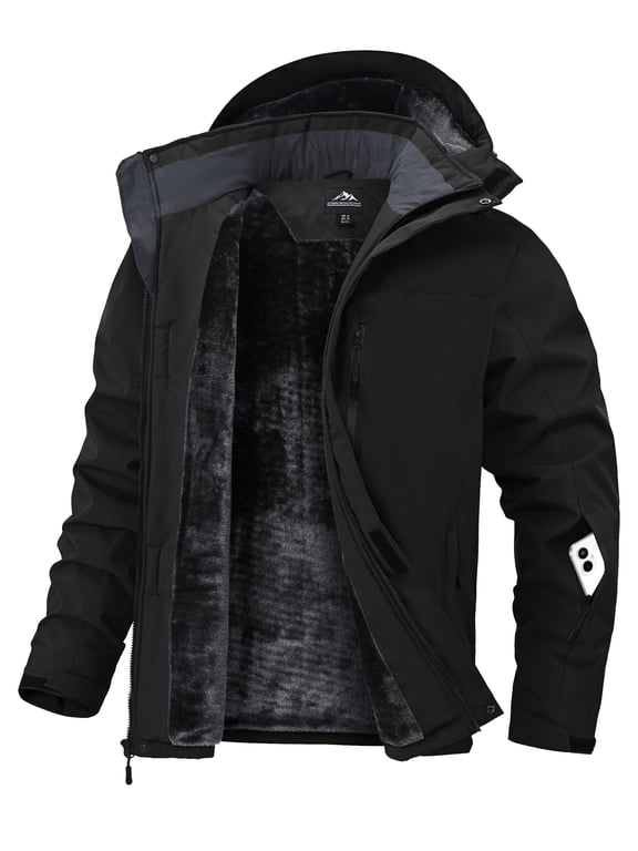 Men's Mountain Ski Jacket Waterproof Fleece Liner Snow Coat Warm Winter Windproof Hooded Raincoat 3XL
