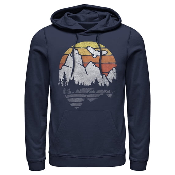 Men's Lost Gods Eagle Retro Mountain Scene  Pull Over Hoodie