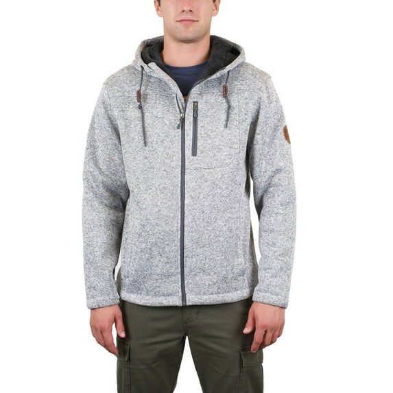 Men's Mountain and Isles Full Zip Hooded Melange Sweater Fleece Jacket Color: Pale Gray Melange Size: L