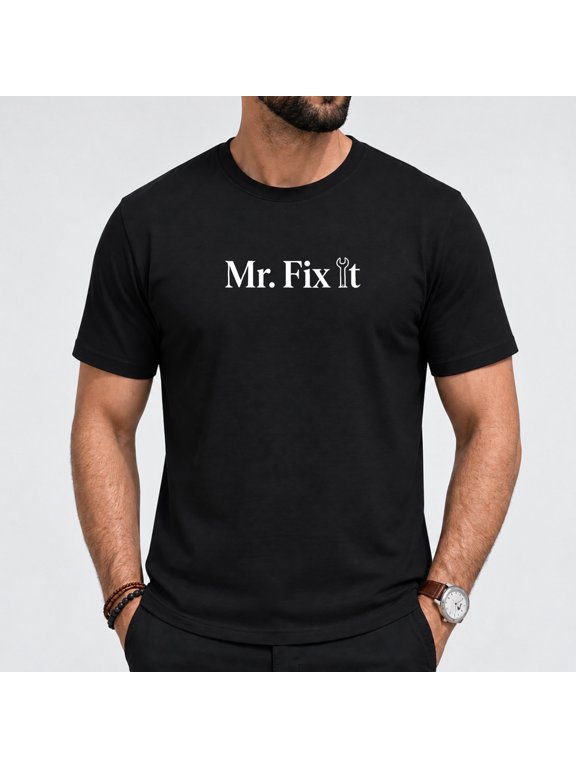 Men's Mr Fix It T Shirt, Short Sleeved Casual Cotton Black Tees