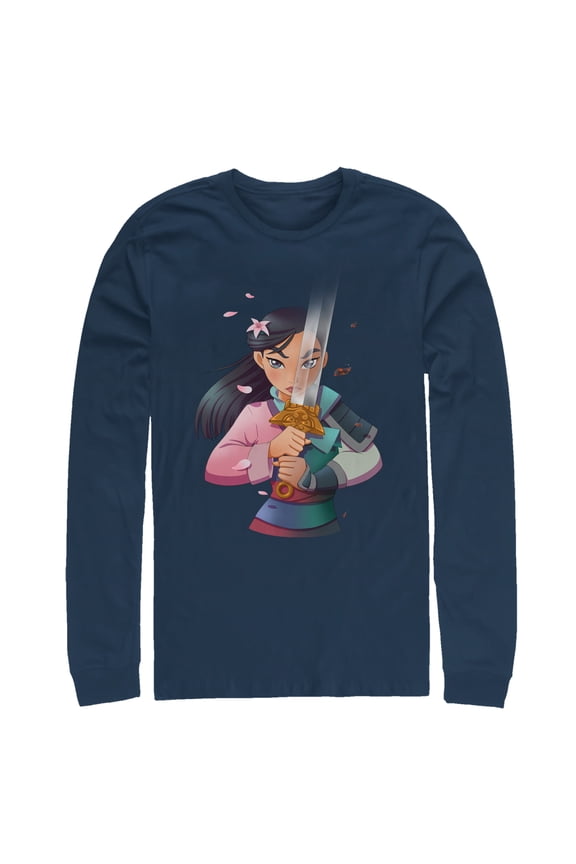 Men's Mulan Anime Reflection Long Sleeve Shirt Navy Blue Medium