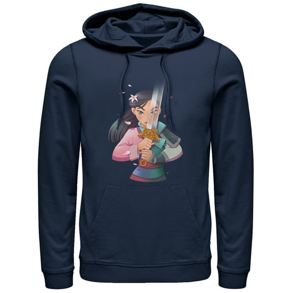 Men's Mulan Anime Reflection Pull Over Hoodie Navy Blue 3X Large