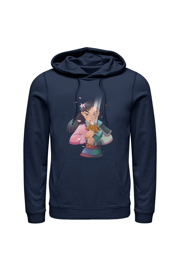 Men's Mulan Anime Reflection Pull Over Hoodie Navy Blue Large