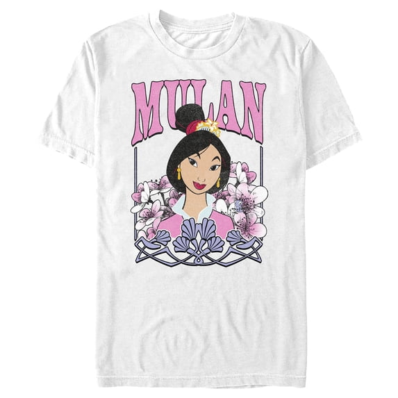 Men's Mulan Distressed Floral Portrait Graphic Tee White Large