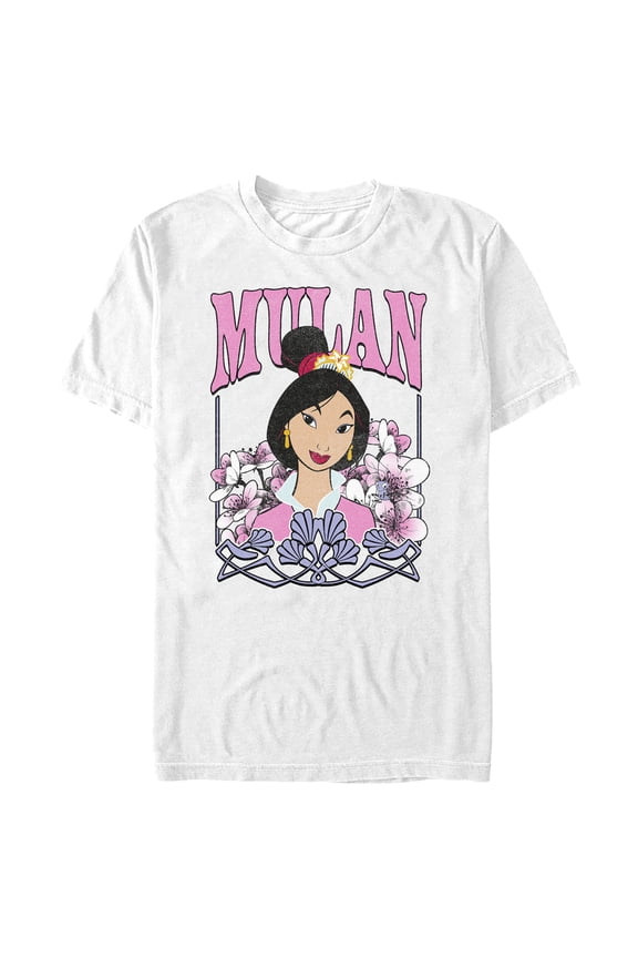 Men's Mulan Distressed Floral Portrait Graphic Tee White Small