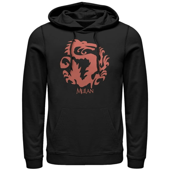 Men's Mulan Dragon Symbol Pull Over Hoodie Black Small