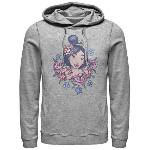 Men's Mulan Floral Portrait  Pull Over Hoodie Athletic Heather Small