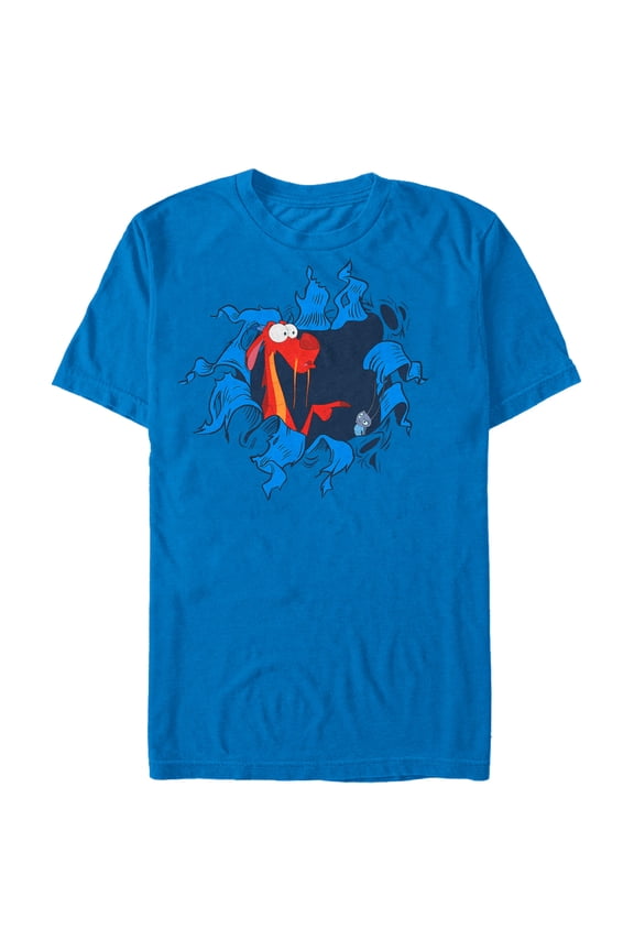 Men's Mulan Mushu Hole Print Graphic Tee Royal Blue Small