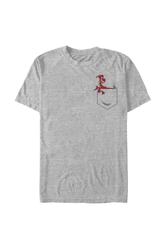 Men's Mulan Mushu Pocket Print Graphic Tee Athletic Heather 4X Large