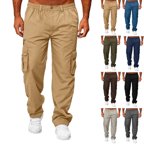 Men's Multi-Color Casual Cargo Pants - Joggers Tactical Pants with Multi-Pockets for Running, Outdoor Activities, and Daily UseKhakiL