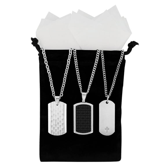 Men's Multi-Finish Stainless Steel 3pc. Diamond Accent Dog Tag Gift Set