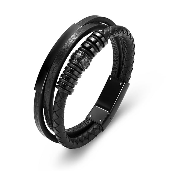 Men's Multi-Layer Braided Leather Bracelet Memorial Cremation Jewelry for Ashes Keepsake Funeral Urns Bracelet
