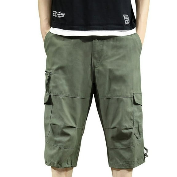 Men's Multi-Pocket Cargo Cropped Pant Loose Fit Elastic Waist Capri Pant