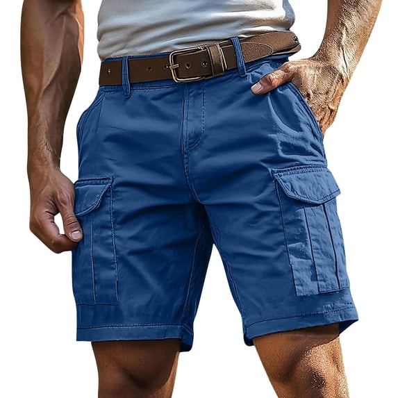 Men's Multi-Pocket Cargo Shorts, 5" Inseam Summer Casual Workwear pants, Rugged Outdoor Hiking Shorts, Knee Length Utility Shorts for Men Sky Blue S