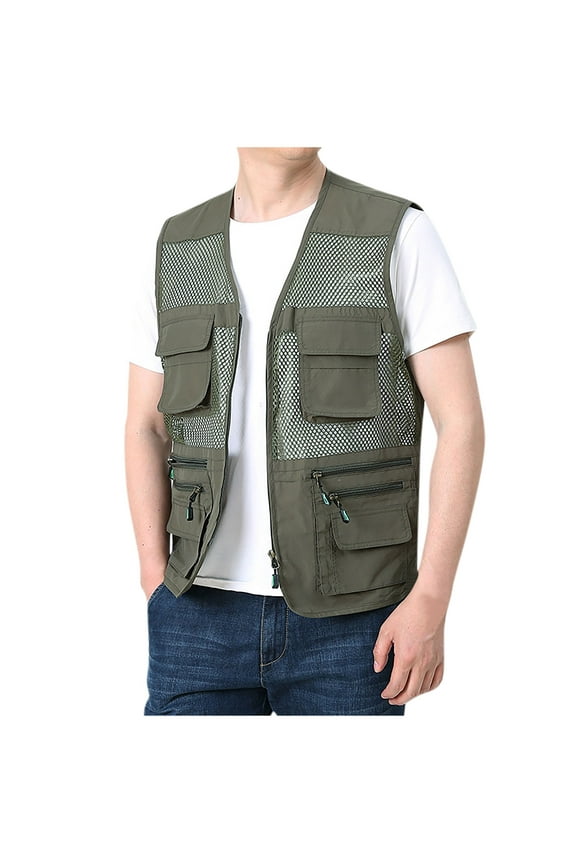 Men's Multi-Pocket Cargo Vest Lightweight Casual Full Zip Tank Coat for Outdoor Work, Fishing, Travel & Photography