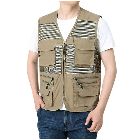 Men's Multi-Pocket Cargo Vest Lightweight Casual Full Zip Tank Coat for Outdoor Work, Fishing, Travel & Photography