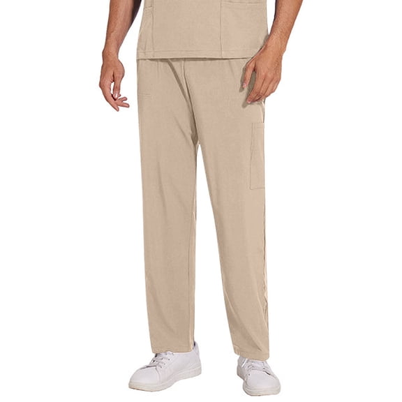 Men’s Multi Pocket Casual Pants, Straight Leg Workwear Jogger Trousers with Elastic Waist Drawstring, Comfortable Sports Pants for Outdoor, Nursing, Travel and Daily