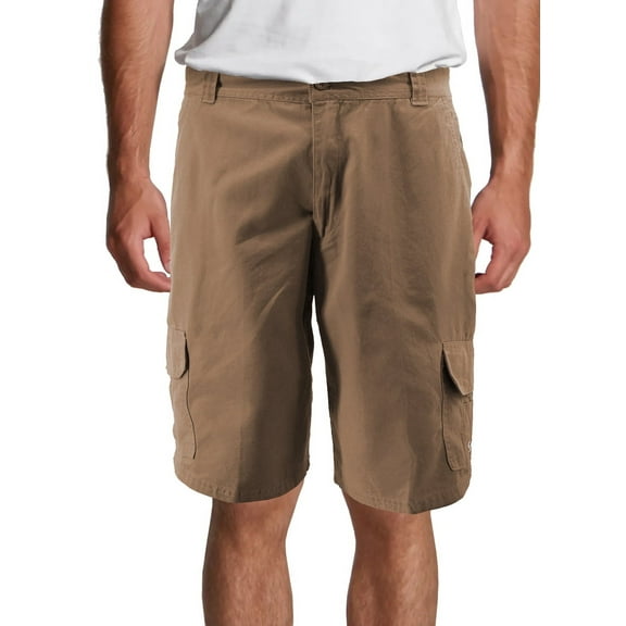 Men's Multi Pocket Cotton Regular Fit Embroidered Casual Fashion Cargo Shorts (Khaki, 30)