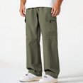 thumbnail image 1 of Men’s Multi Pocket Straight Cargo Pants Drawstring Stretch Loose Casual Outdoor Polyester Trousers S-XL 1 Pack, 1 of 8