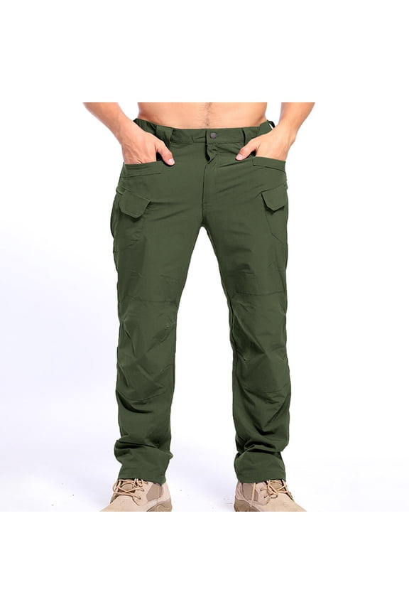 Men’s Multi Pocket Straight Cargo Pants Ripstop Stretch Light Construction Hiking Polyester Pants S-XXL 1 Pack