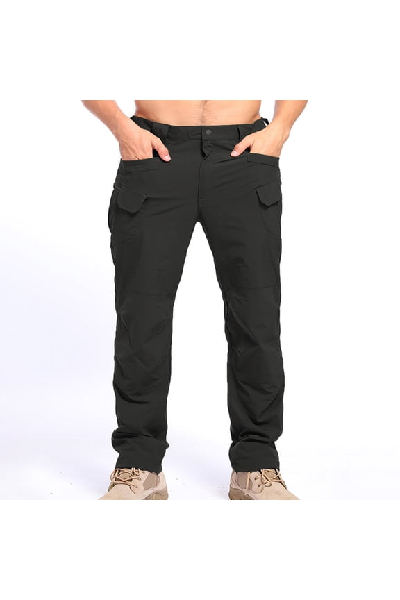 Men’s Multi Pocket Straight Cargo Pants Ripstop Stretch Light Construction Hiking Polyester Pants S-XXL 1 Pack