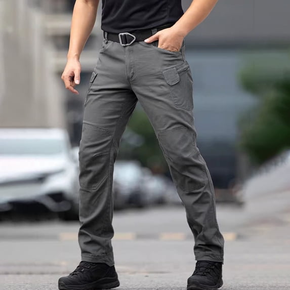 Men's Multi-Pocket Straight Leg Pants Cargo Stretch Elastic Waist Outdoor Trousers