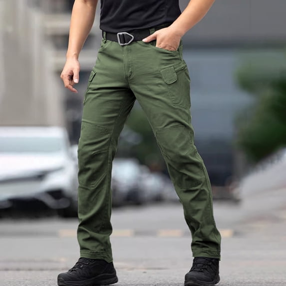 Men's Multi-Pocket Straight Leg Pants Cargo Stretch Elastic Waist Outdoor Trousers