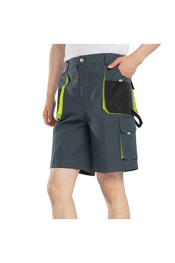 Men's Multi-Pocket Utility Cargo Shorts 10" Inseam Techwear Work Short Pants Color Block Durable Regular Fit Flat Front Bottoms for Construction and Manual Labor