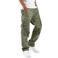 thumbnail image 1 of Men's Multi Pocket Work Pants Straight Leg Drawstring Waist Loose Fit Outdoor Hiking Breathable Cargo Trousers, 5XL, 1 of 5