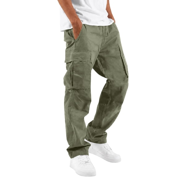 Men's Multi Pocket Work Pants Straight Leg Drawstring Waist Loose Fit Outdoor Hiking Breathable Cargo Trousers, 5XL