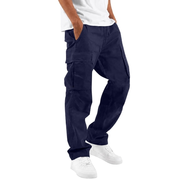 Men's Multi Pocket Work Pants Straight Leg Drawstring Waist Loose Fit Outdoor Hiking Breathable Cargo Trousers, 5XL