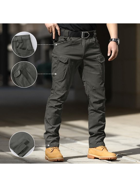 Men's Multi-Pocket Zippered Cargo Pants, Water Repellent Breathable Outdoor Work Trousers, Relaxed Fit Hiking Fishing Camping Construction Attire